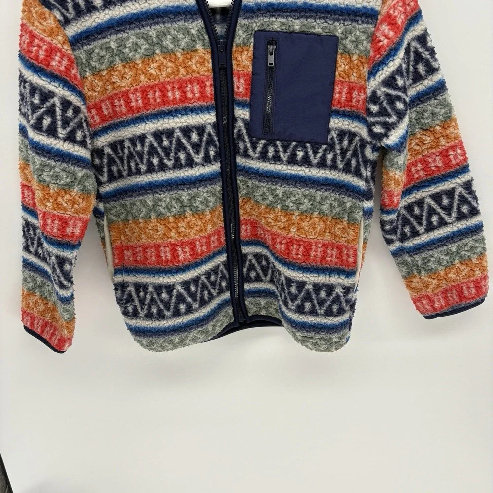 Old Navy Aztec Print Fuzzy Fleece Jacket Geometric Pattern Kids Large 10-12